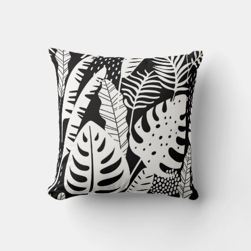 Tropical Boho Tropical Floral Laves Abstract Art Throw Pillow