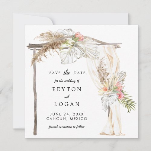 Tropical Boho Wedding Arch Save The Date Announcement