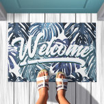 Tropical Boho Welcome Blue Jungle Leaves Doormat at Zazzle