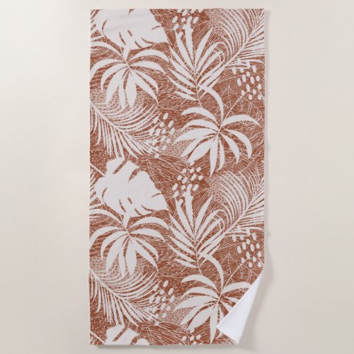 Tropical Boho White Palm Leaves Rose Taupe  Beach Towel