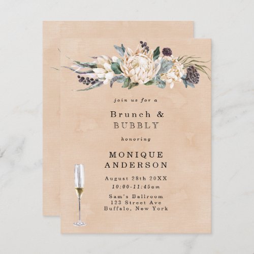 Tropical Boho White Protea Brunch  Bubbly Invitat Invitation