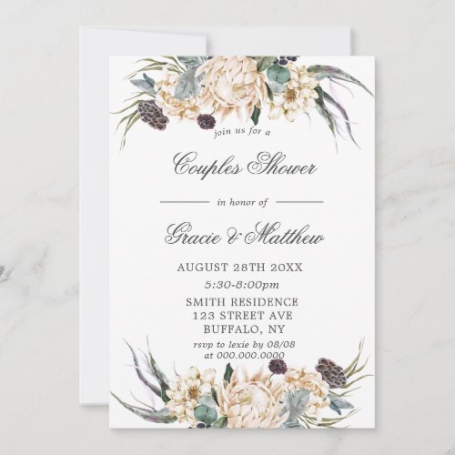 Tropical Boho White Protea Couples Shower Invites