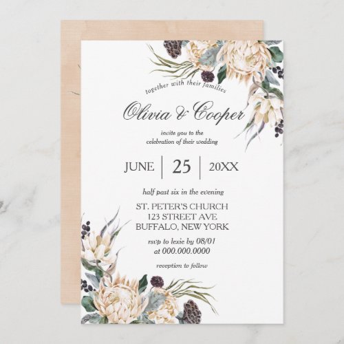 Tropical Boho White Protea Floral Wedding Invitati Invitation