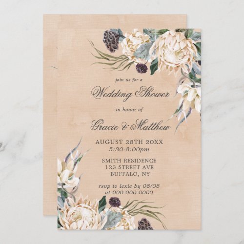 Tropical Boho White Protea Wedding Shower Invites