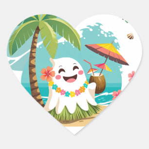 Tropical Boo – Kawaii Hawaiian Ghost Vacation Heart Sticker
