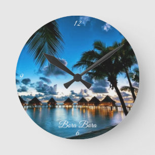 Tropical Bora Bora Round Clock