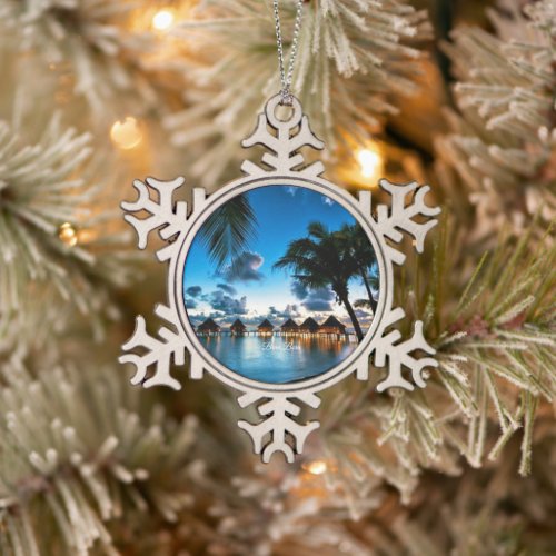 Tropical Bora Bora Snowflake Pewter Christmas Ornament