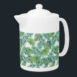 Tropical Botanic Exotic Palm Leaves Pattern Teapot<br><div class="desc">Tea pot with a fresh green tropical botanic exotic palm leaves jungle pattern.</div>