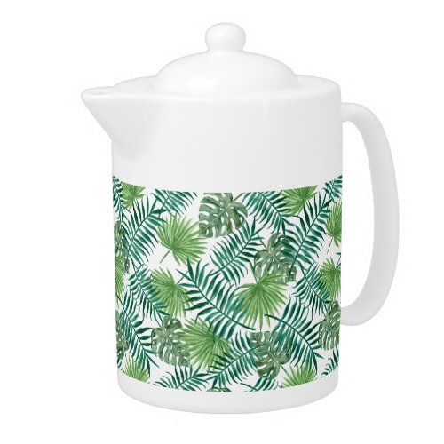 Tropical Botanic Exotic Palm Leaves Pattern Teapot