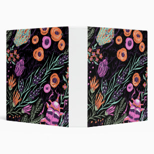 Tropical Botanical and Bugs Colorful Abstract Art 3 Ring Binder