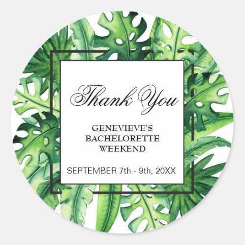 Tropical Botanical Bachelorette Weekend Thank You Classic Round Sticker
