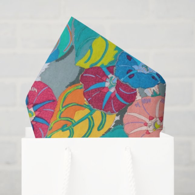 Tropical Botanical Bold Teal Blue & Coral Floral  Tissue Paper (Gift Bag)
