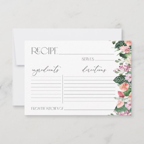 Tropical Botanical Bridal Shower Recipe Card