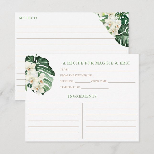 Tropical Botanical Bridal Shower Recipe Cards (Front/Back)