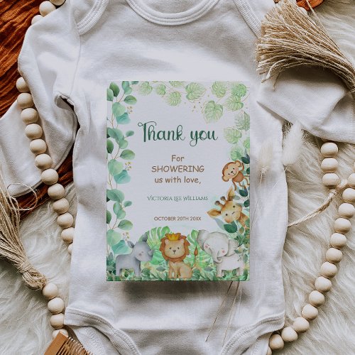 Tropical Botanical Cute Animals Baby Shower Thank You Card