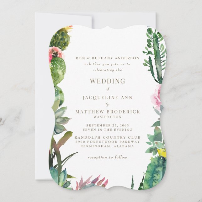 Tropical Botanical Elegant Cactus Invitation (Front)