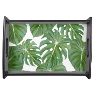 Tropical Botanical Elephants Ear Philodendron Leaf Serving Tray