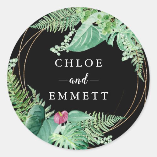 Tropical Botanical Exotic Wedding Favor Classic Round Sticker