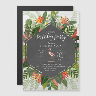 Tropical Botanical Flamingo Birthday Magnetic Invitation
