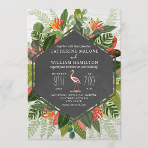 Tropical Botanical Flamingo Chalkboard Wedding Invitation