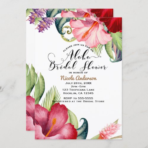Tropical Botanical Floral Aloha Bridal Shower Invitation