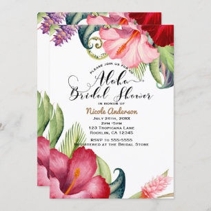 Tropical Botanical Floral Aloha Bridal Shower Invitation