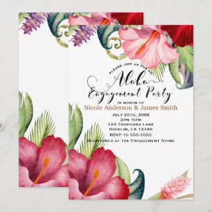 Tropical Botanical Floral Aloha Engagement Party Invitation