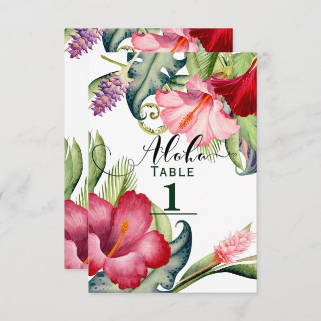 Tropical Botanical Floral Aloha Table Number (Front/Back)