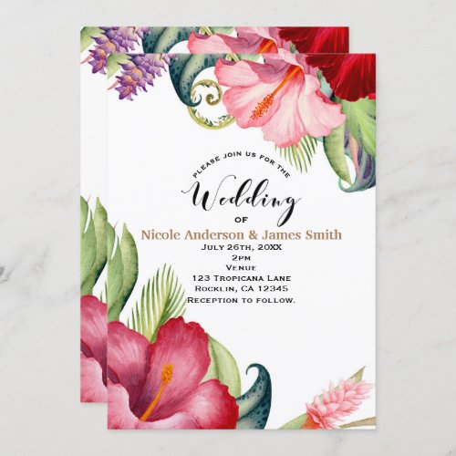 Tropical Botanical Floral Aloha Wedding Invitation