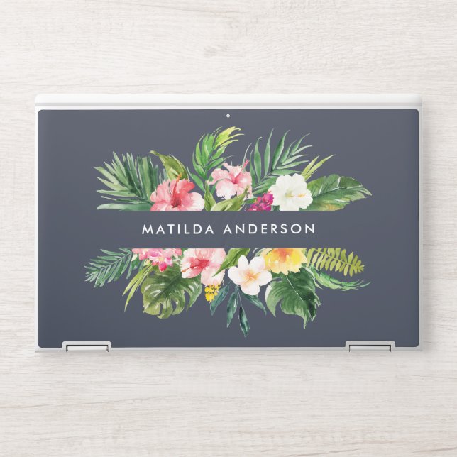 Tropical botanical floral blue modern foliage HP laptop skin (Front)
