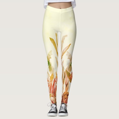 Tropical Botanical Floral Garden Art Pattern  Leggings