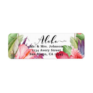 Tropical Botanical Floral Hawaiian Flowers Wedding Label