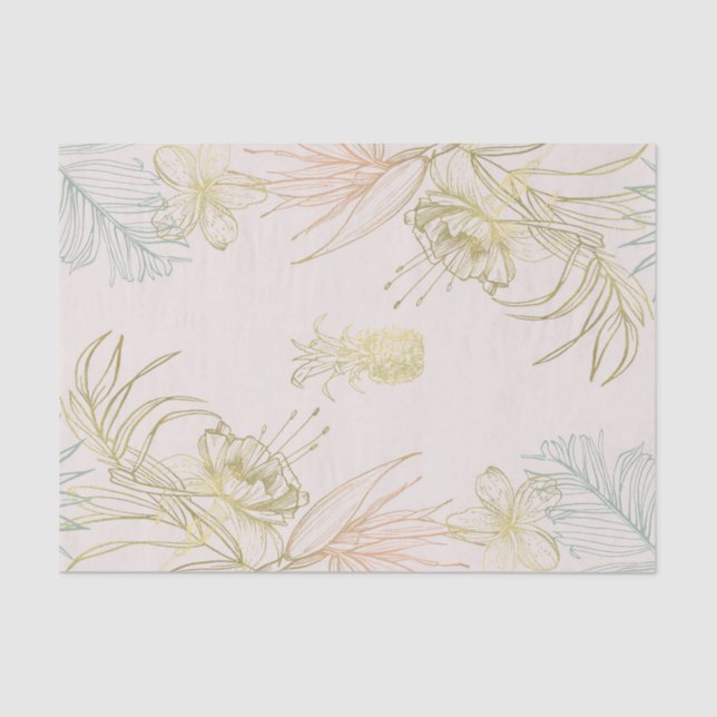 Tropical Botanical Floral Leaves Gold Pineapple Tissue Paper (Front)