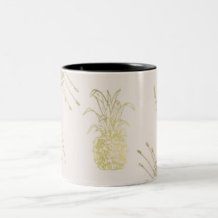 Tropical Botanical Floral Leaves Gold Pineapple Two-Tone Coffee Mug