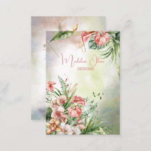 Tropical Botanical Floral Necklace Display Business Card