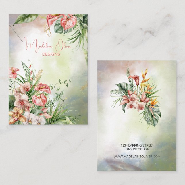 Tropical Botanical Floral Necklace Display Business Card (Front/Back)