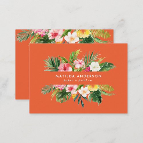 Tropical botanical floral orange modern foliage business card