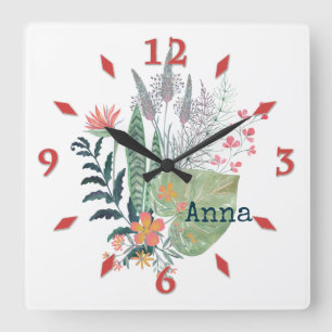tropical Botanical floral personalized Large Clock
