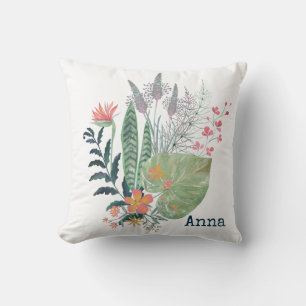 tropical Botanical floral personalized Throw Pillow