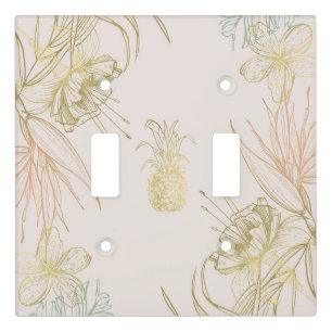 Tropical Botanical Floral Pineapple Gold Blush Light Switch Cover