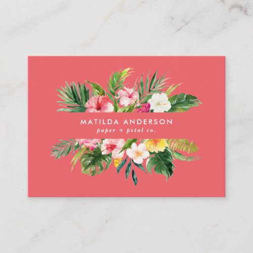 Tropical botanical floral pink modern foliage business card