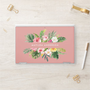 Tropical botanical floral pink modern foliage HP laptop skin