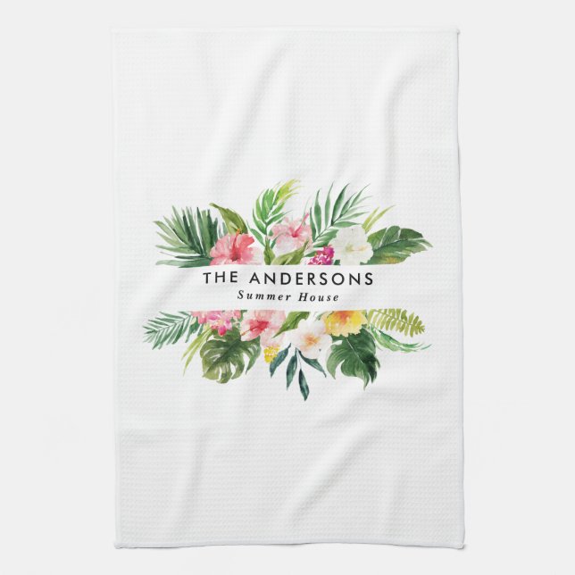 Tropical botanical floral summer vacation  kitchen towel (Vertical)