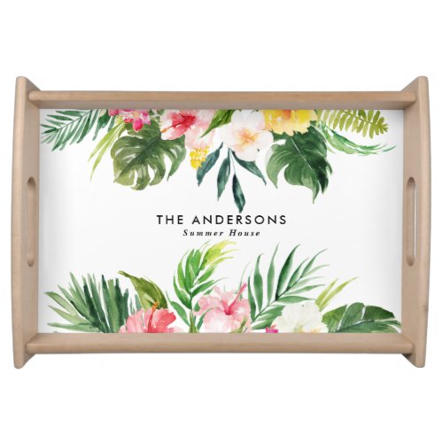 Tropical botanical floral summer vacation serving tray