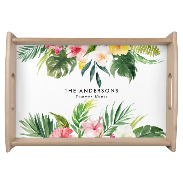 Tropical botanical floral summer vacation serving tray (Front)
