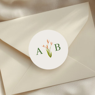Tropical Botanical Floral Wedding Monogram Classic Round Sticker