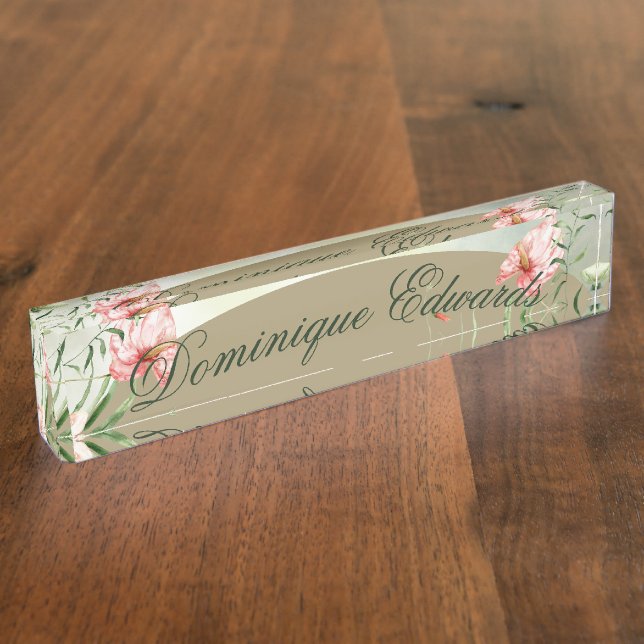Tropical Botanical Flower Elegant Personal Desk Name Plate (Side)