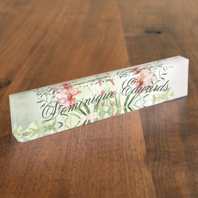 Tropical Botanical Flower Elegant Stylish Desk Name Plate (Side)