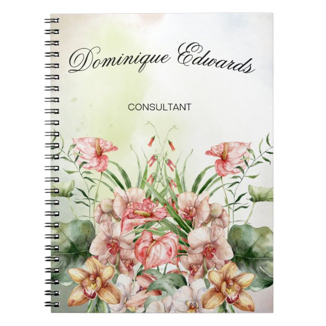 Tropical Botanical Flower Elegant Stylish Notebook (Front)