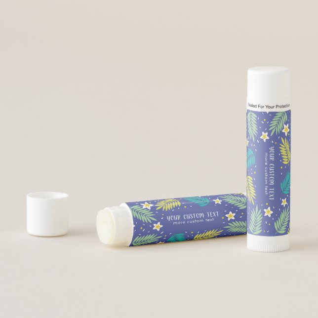 Tropical Botanical Flowers Ferns Blue Green Custom Lip Balm (In Situ)